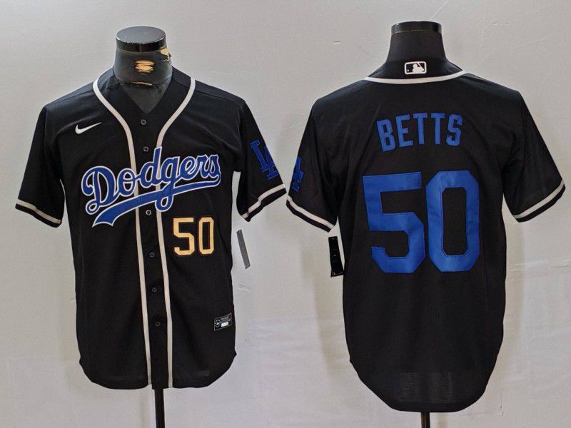 Men Los Angeles Dodgers #50 Betts Black Fashion Nike Game MLB Jersey style 42